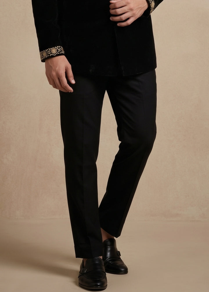 Black Satin Silk Jodhpuri Suit with Royal Elephant Embroidery