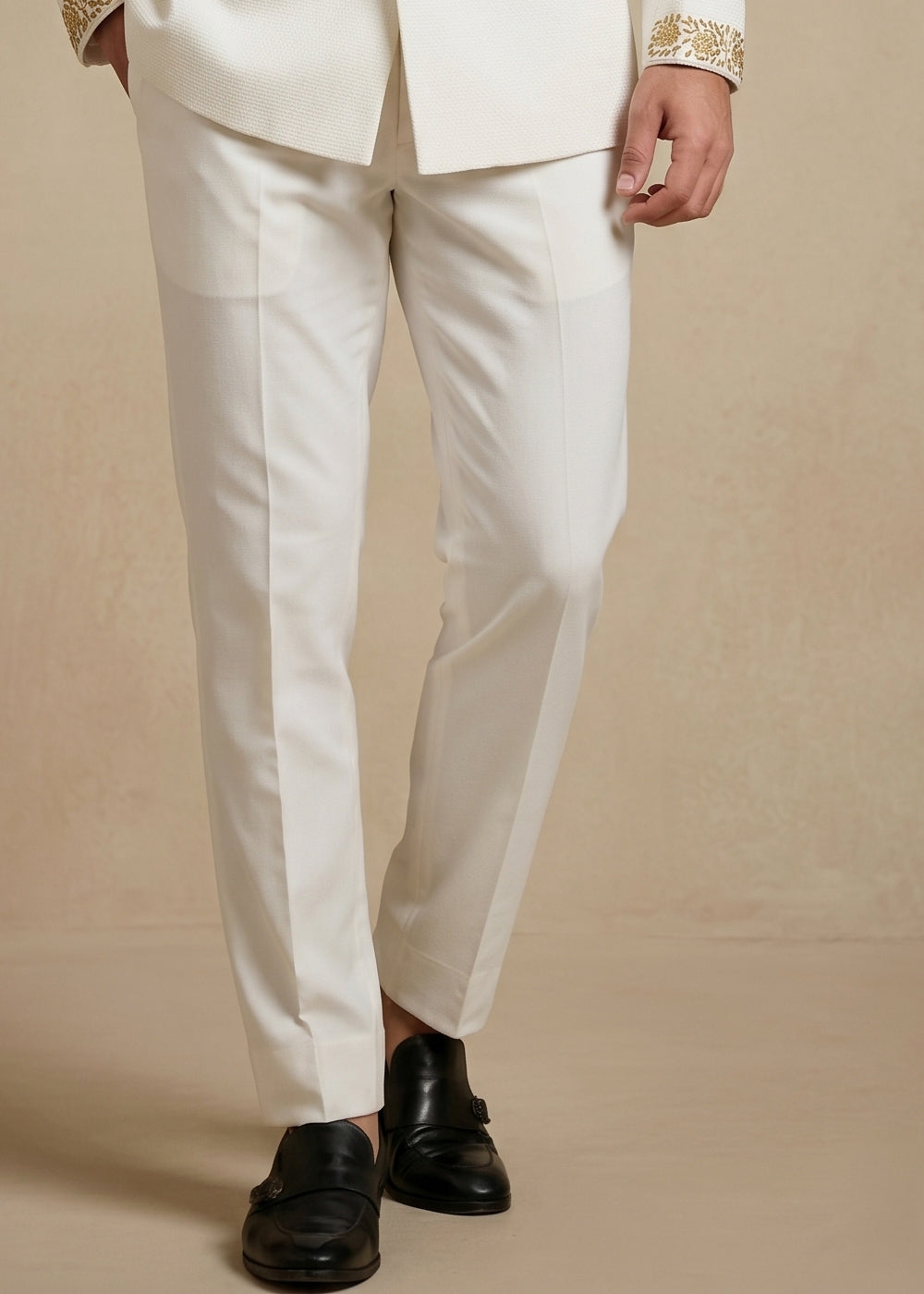 White Satin Silk Jodhpuri Suit with Royal Elephant Embroidery