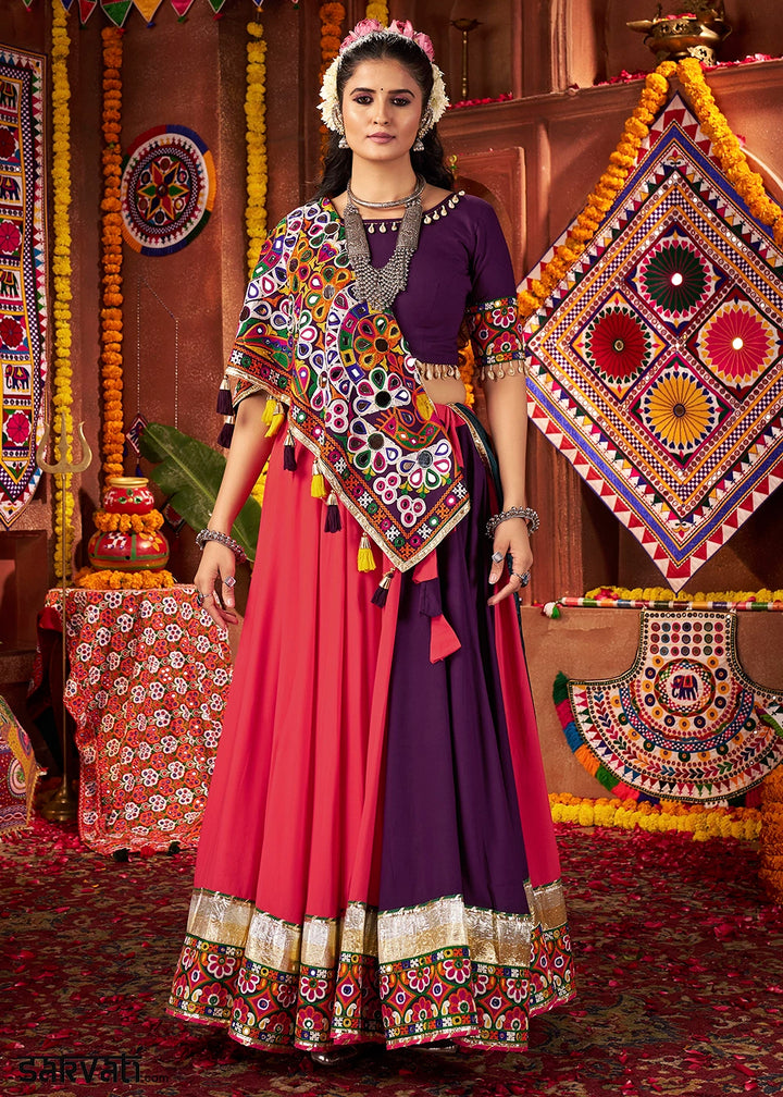 Red & Purple Lehenga with Kutchi Mirror and Thread Detailing Choli