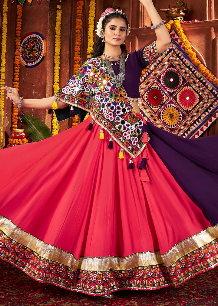 Red & Purple Lehenga with Kutchi Mirror and Thread Detailing Choli