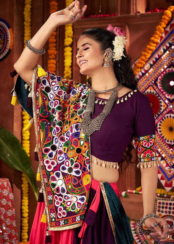 Red & Purple Lehenga with Kutchi Mirror and Thread Detailing Choli