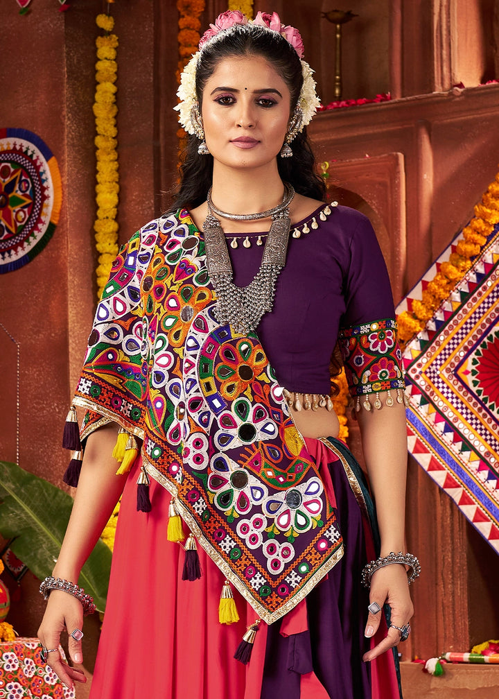 Red & Purple Lehenga with Kutchi Mirror and Thread Detailing Choli