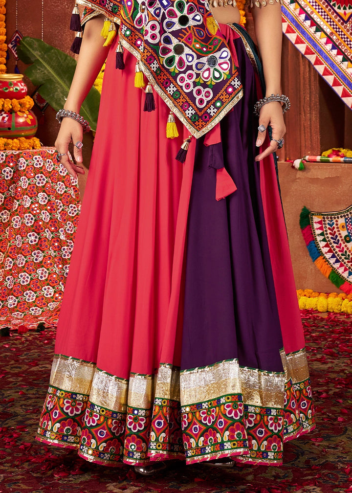 Red & Purple Lehenga with Kutchi Mirror and Thread Detailing Choli