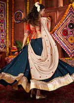Prussian Blue Lehenga Choli with Kutchi Mirror and Thread Detailing