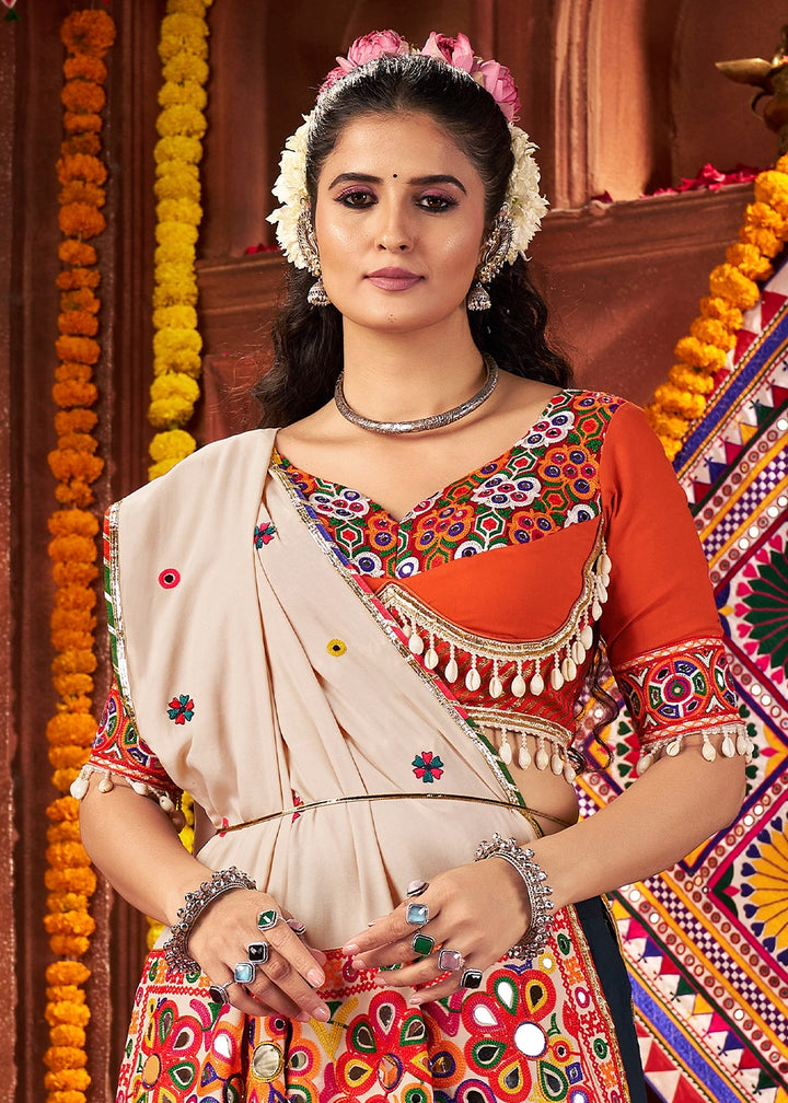 Prussian Blue Lehenga Choli with Kutchi Mirror and Thread Detailing