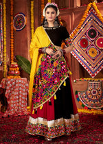 Red & Black Lehenga with Kutchi Mirror and Thread Detailing Choli