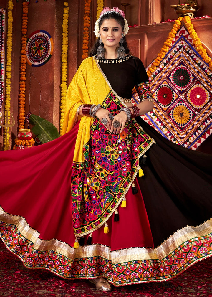 Red & Black Lehenga with Kutchi Mirror and Thread Detailing Choli