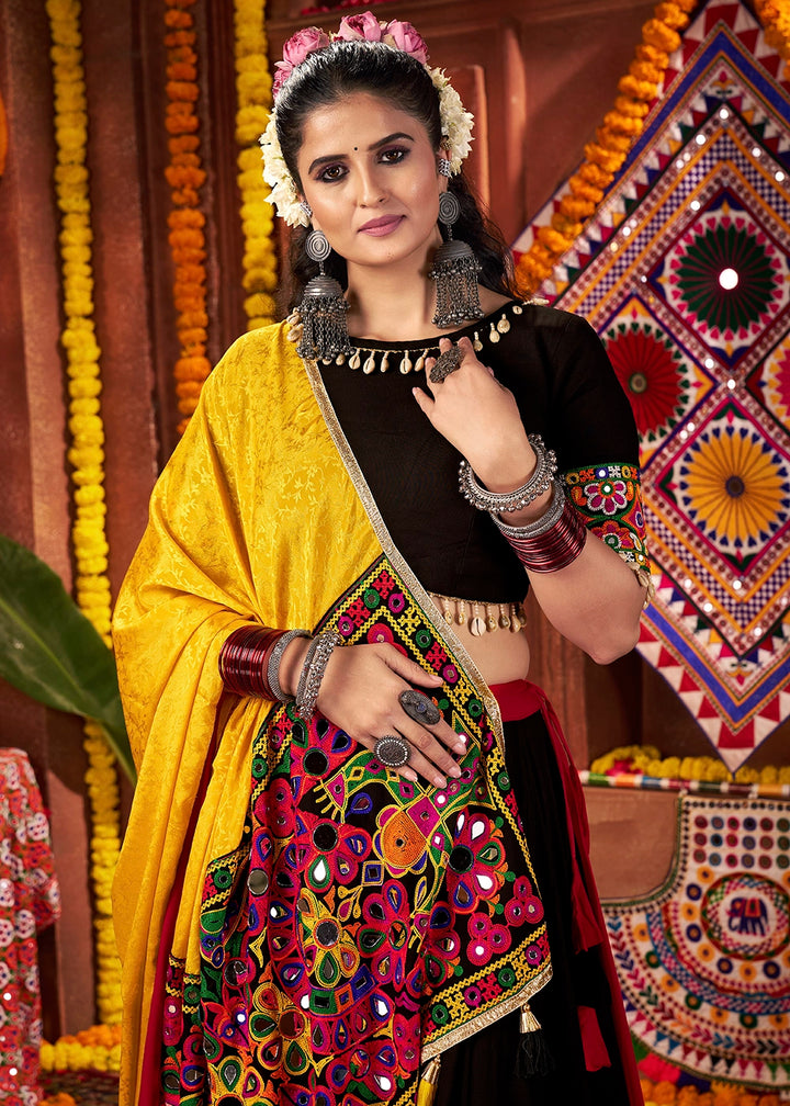 Red & Black Lehenga with Kutchi Mirror and Thread Detailing Choli