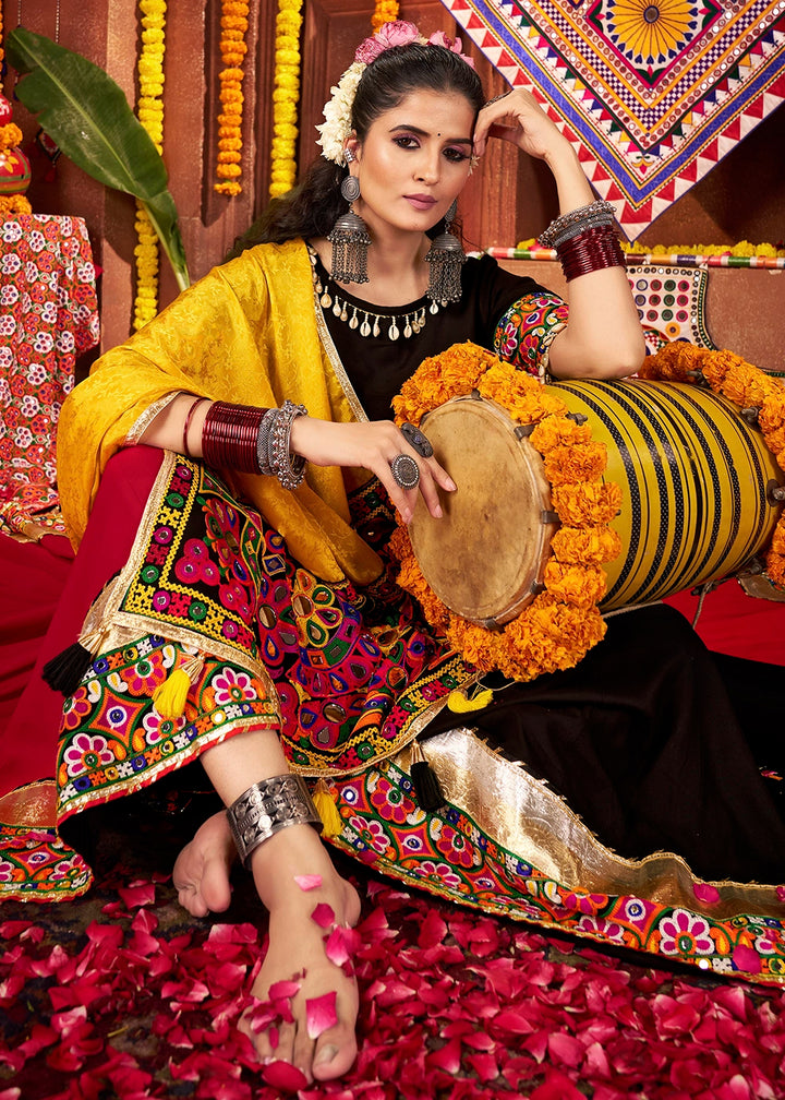 Red & Black Lehenga with Kutchi Mirror and Thread Detailing Choli