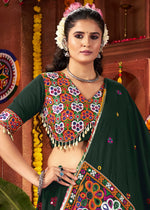 Sacramento Green Lehenga Choli with Kutchi Mirror and Thread Detailing
