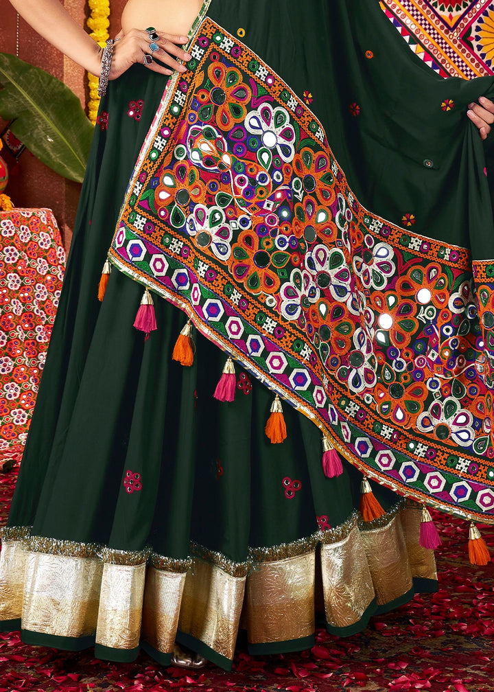 Sacramento Green Lehenga Choli with Kutchi Mirror and Thread Detailing