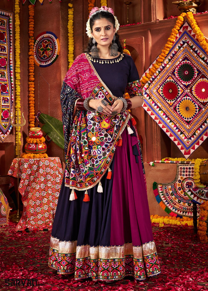 Shades Of Purple Lehenga with Kutchi Mirror and Thread Detailing Choli