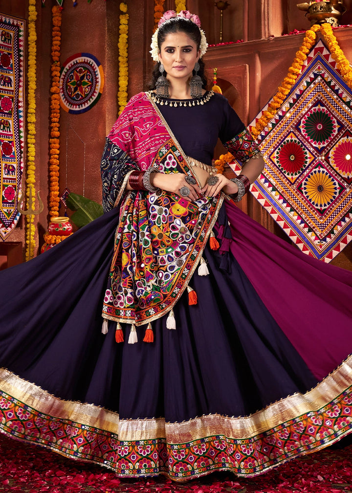 Shades Of Purple Lehenga with Kutchi Mirror and Thread Detailing Choli
