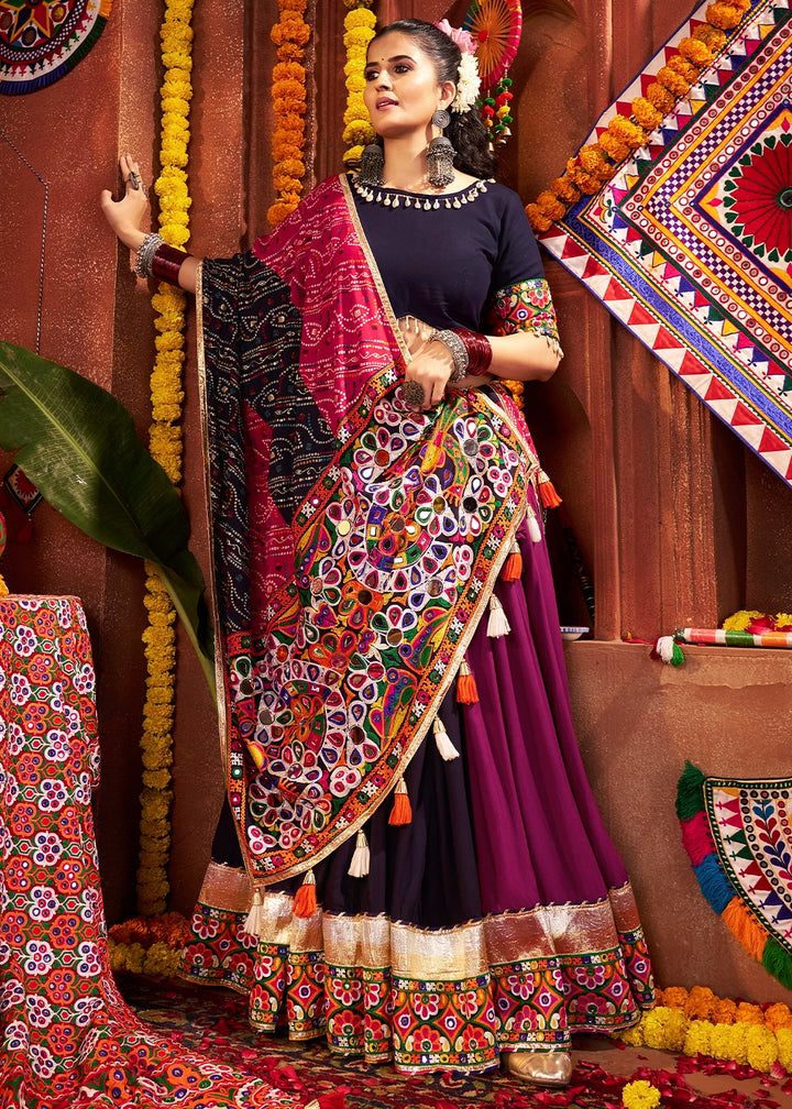 Shades Of Purple Lehenga with Kutchi Mirror and Thread Detailing Choli