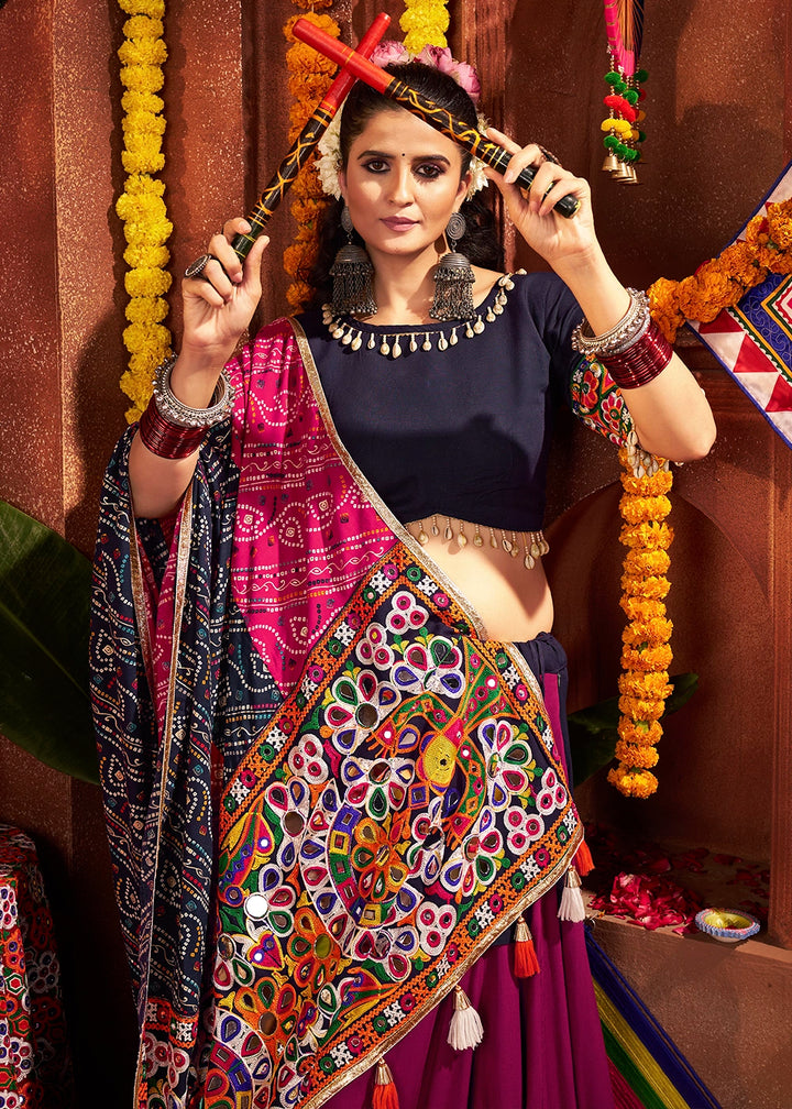 Shades Of Purple Lehenga with Kutchi Mirror and Thread Detailing Choli