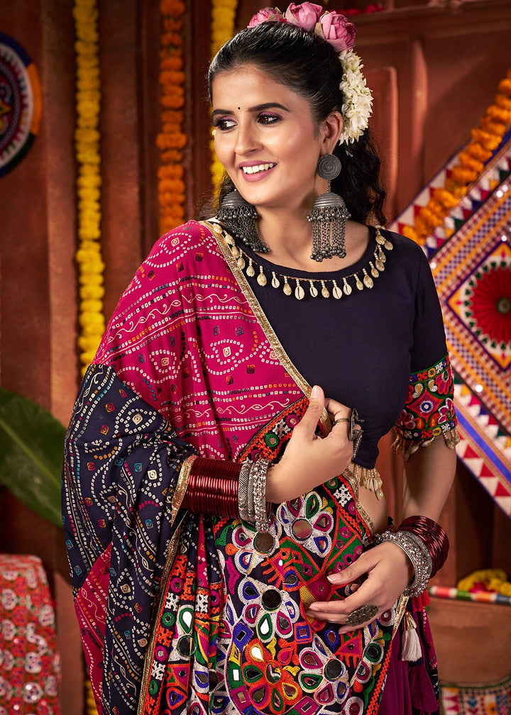Shades Of Purple Lehenga with Kutchi Mirror and Thread Detailing Choli