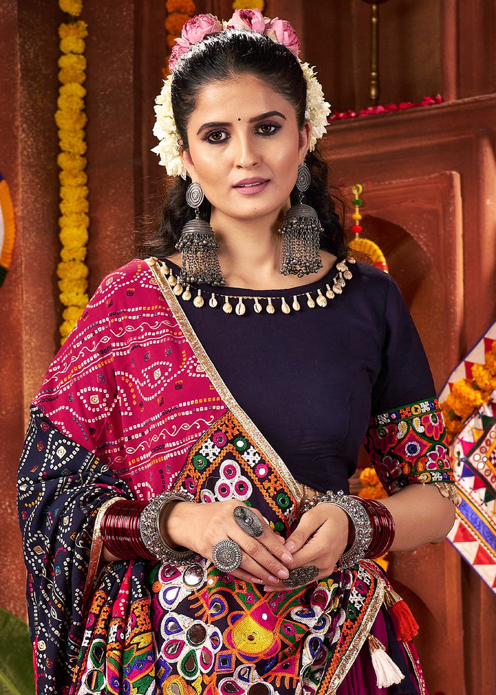 Shades Of Purple Lehenga with Kutchi Mirror and Thread Detailing Choli
