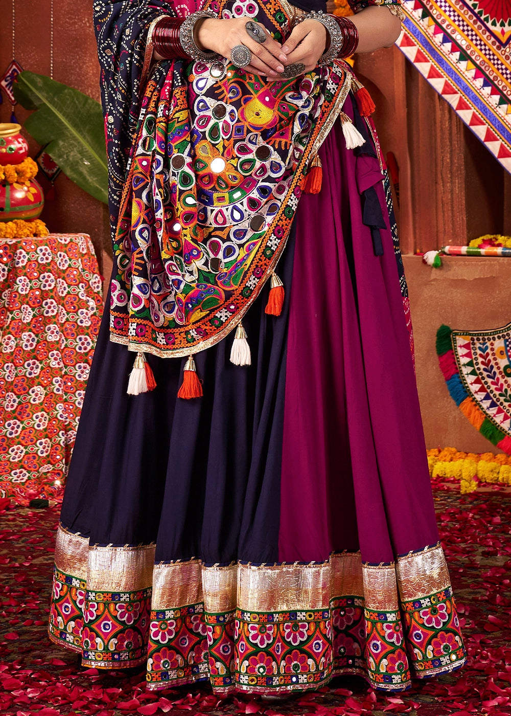 Shades Of Purple Lehenga with Kutchi Mirror and Thread Detailing Choli