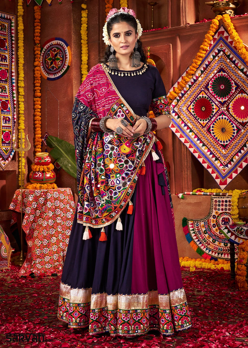 Shades Of Purple Lehenga with Kutchi Mirror and Thread Detailing Choli