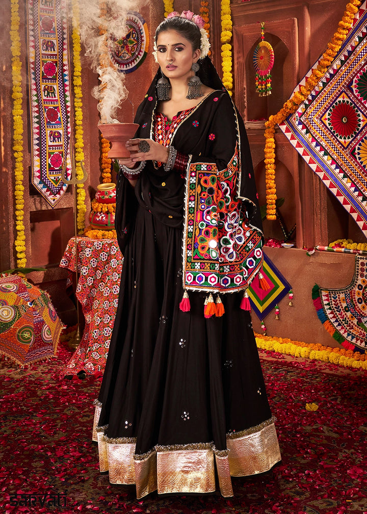 Onyx Black Lehenga Choli with Kutchi Mirror and Thread Detailing