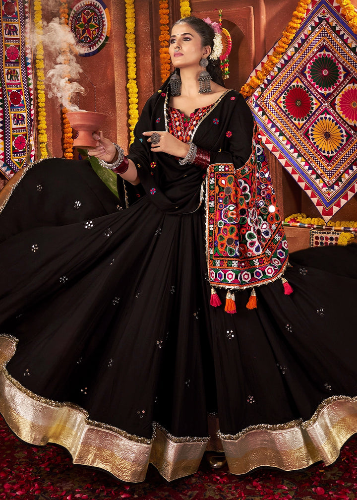 Onyx Black Lehenga Choli with Kutchi Mirror and Thread Detailing