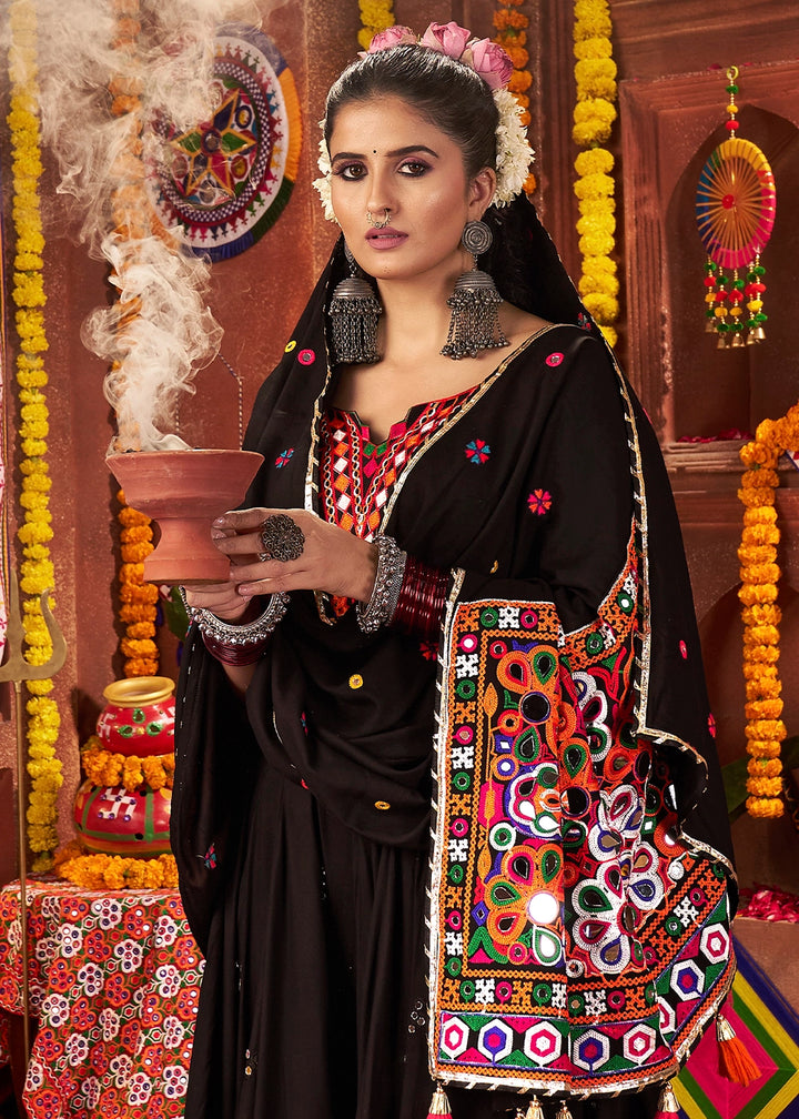 Onyx Black Lehenga Choli with Kutchi Mirror and Thread Detailing