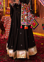 Onyx Black Lehenga Choli with Kutchi Mirror and Thread Detailing