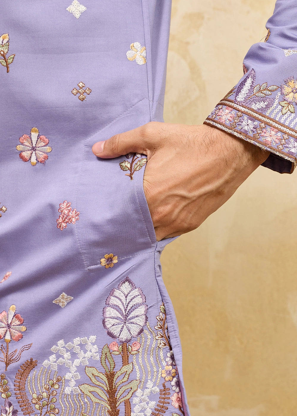 Soft Purple Viscose Silk Kurta with Multi-Thread Embroidery