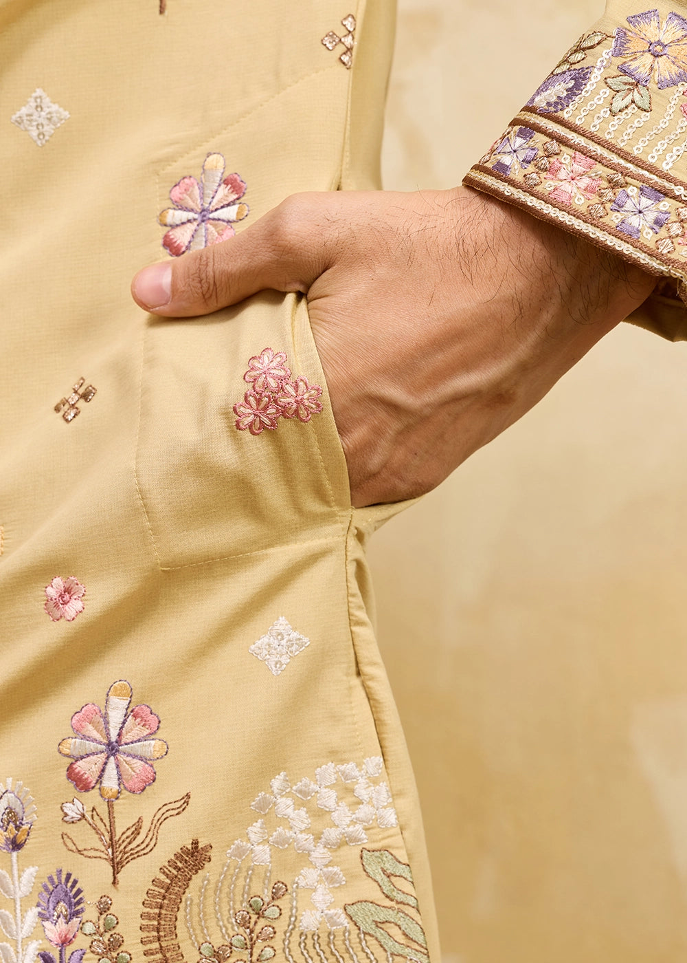 Mellow Yellow Viscose Silk Kurta with Multi-Thread Embroidery