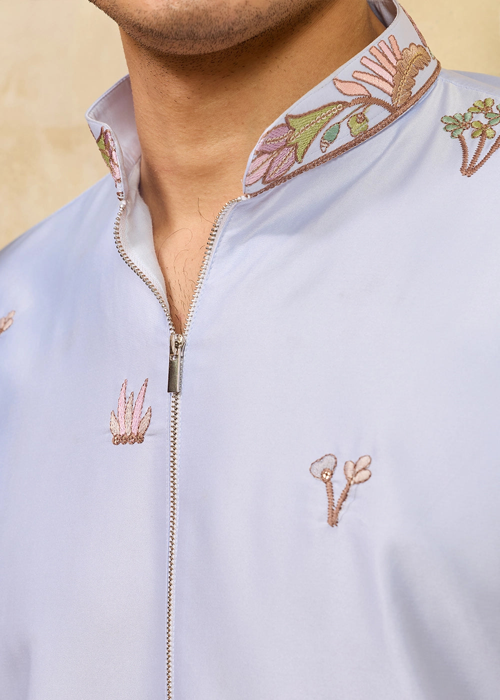 Light Purple Viscose Silk Kurta with Multi-Thread Embroidery