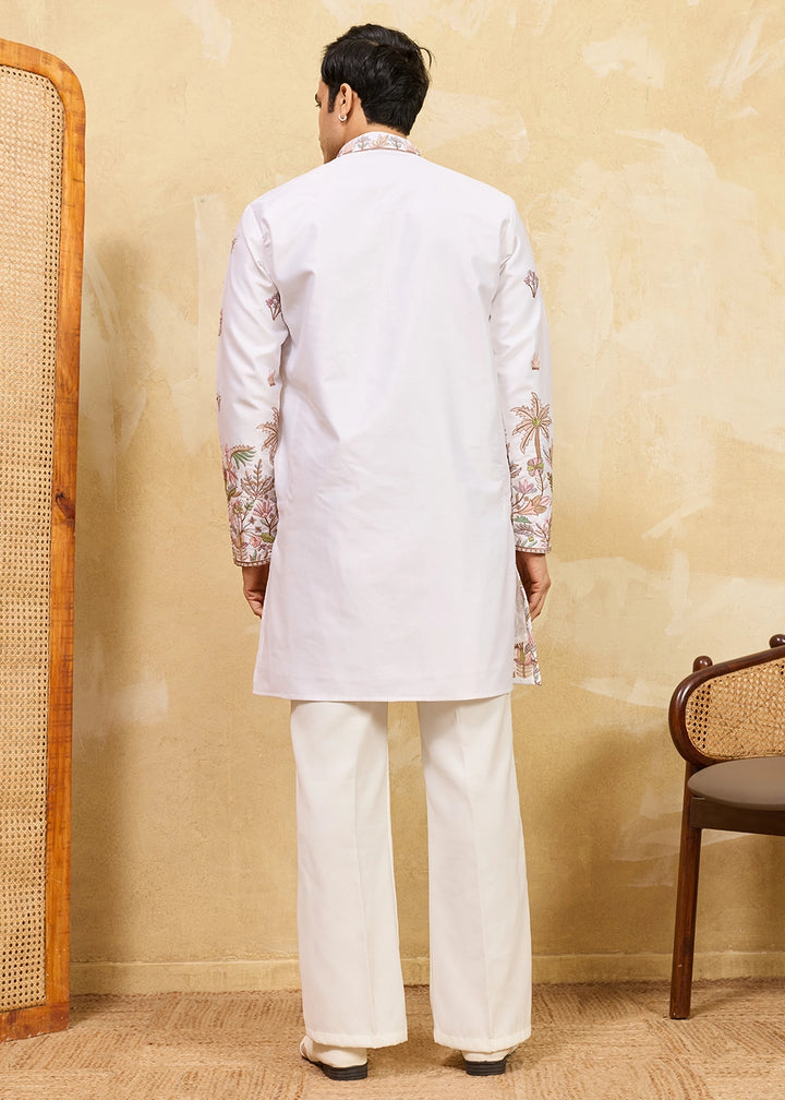 Lace Pink Viscose Silk Kurta with Multi-Thread Embroidery