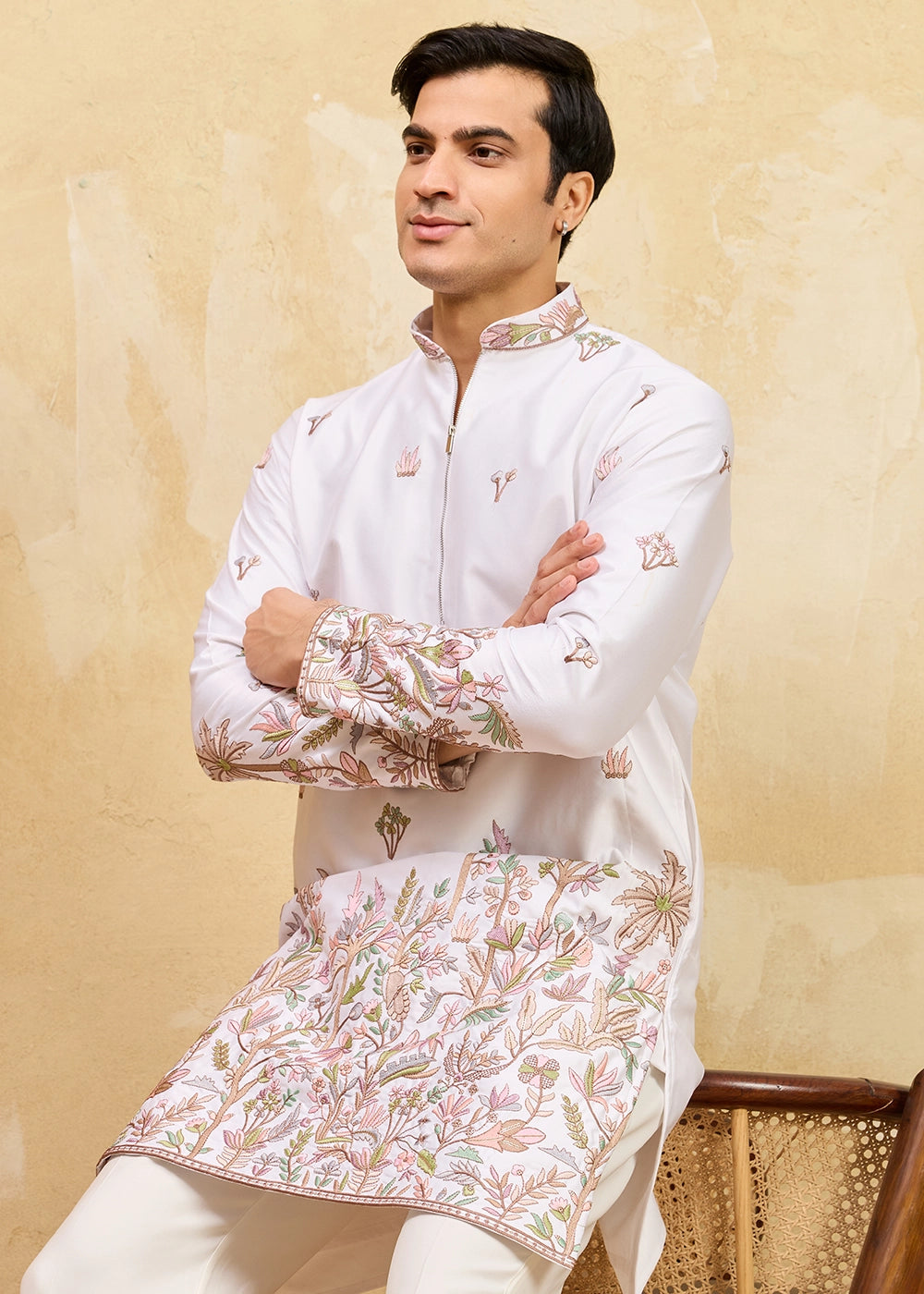 Lace Pink Viscose Silk Kurta with Multi-Thread Embroidery
