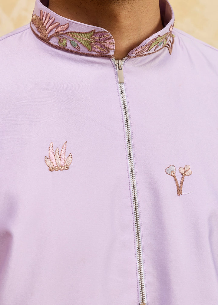 Mauve Purple Viscose Silk Kurta with Multi-Thread Embroidery