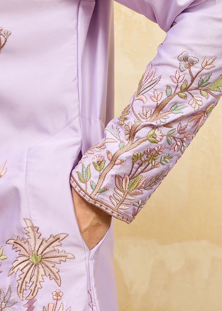 Mauve Purple Viscose Silk Kurta with Multi-Thread Embroidery