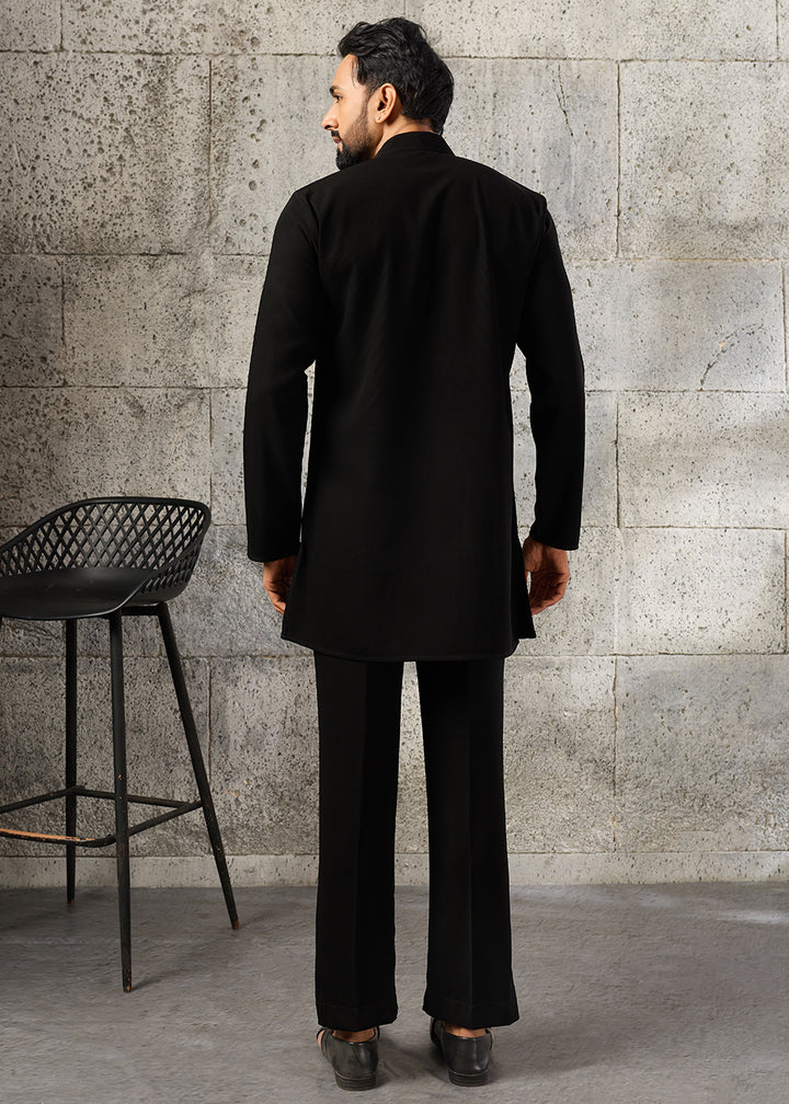 Jade Black Crepe Silk Kurta Pajama Set with Fine Beaded Detailing