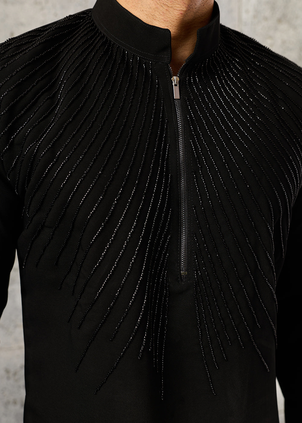 Jade Black Crepe Silk Kurta Pajama Set with Fine Beaded Detailing