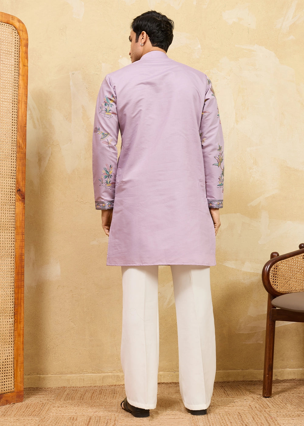 Soft Purple Viscose Silk Kurta with Multi-Thread Embroidery