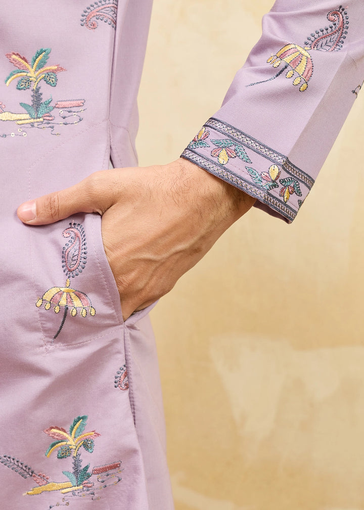 Soft Purple Viscose Silk Kurta with Multi-Thread Embroidery