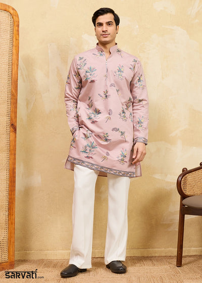 Pastel Pink Viscose Silk Kurta with Multi-Thread Embroidery