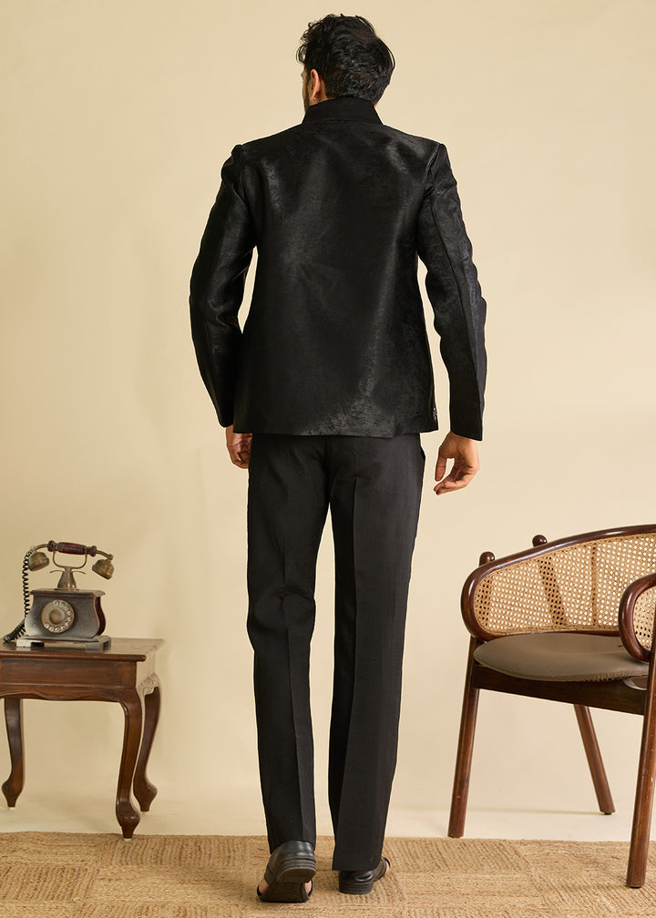 Onyx Black Velvet Jacket Pant Set with Mirror Detailing