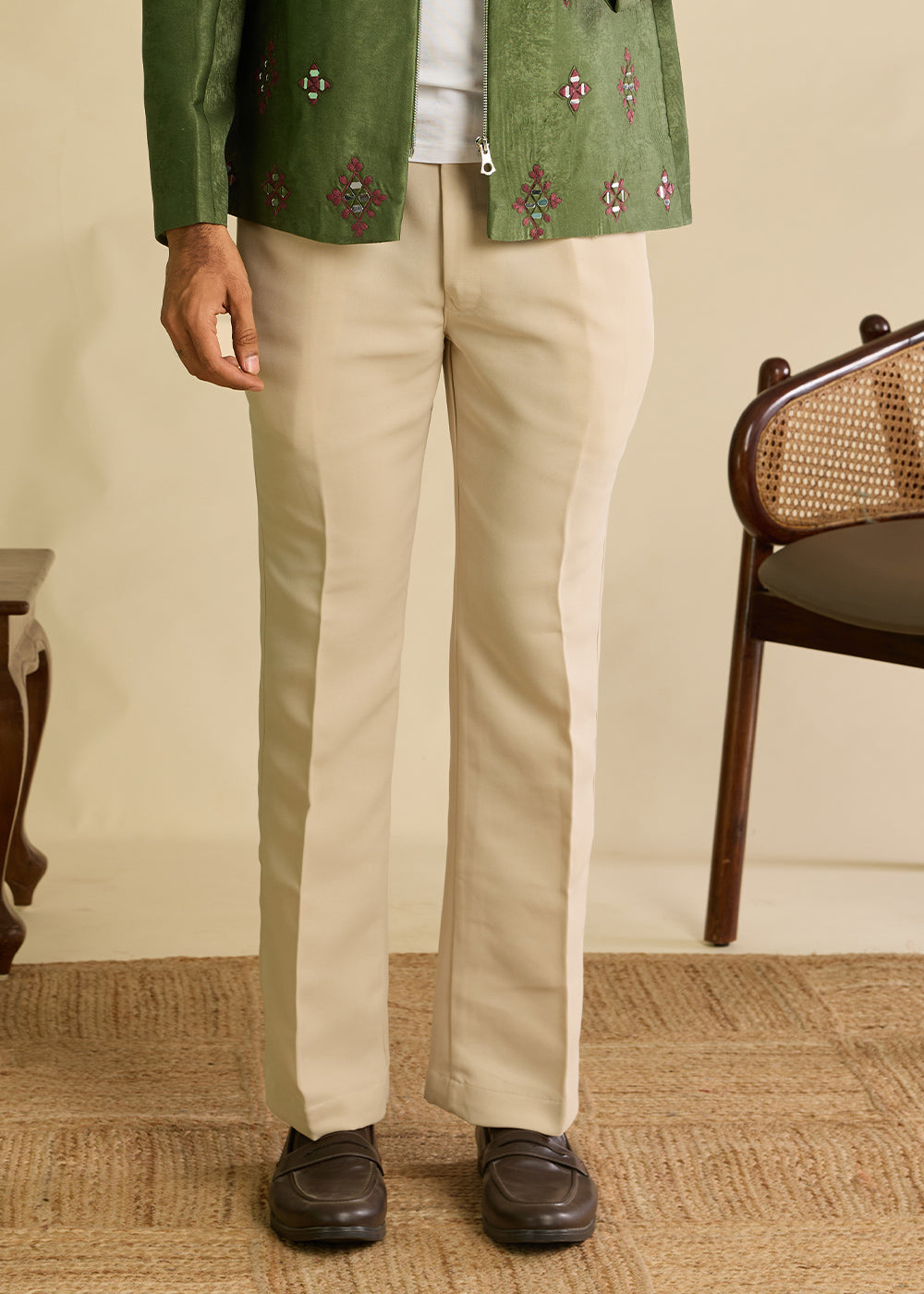 Hunter Green Velvet Jacket Pant Set with Mirror Detailing