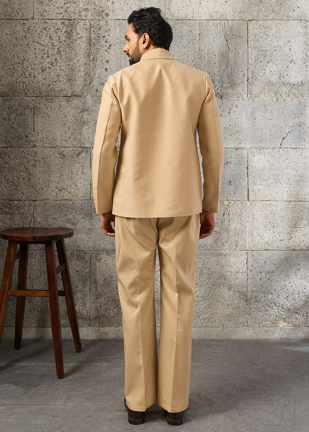 Light Brown Velvet Jacket Pant Set with Mirror Detailing