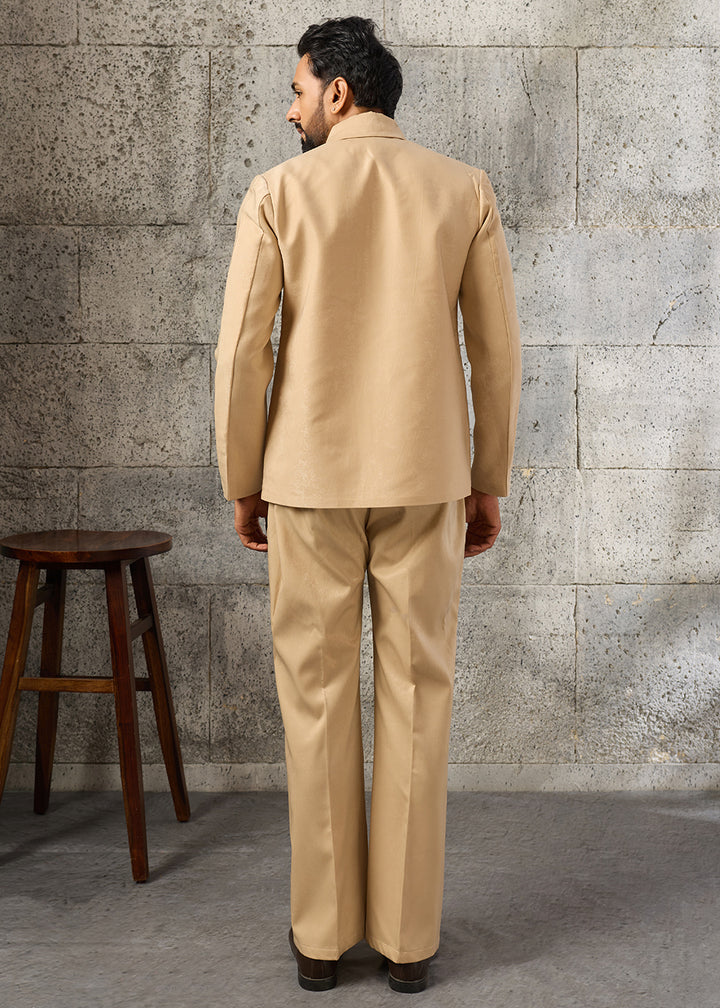 Light Brown Velvet Jacket Pant Set with Mirror Detailing