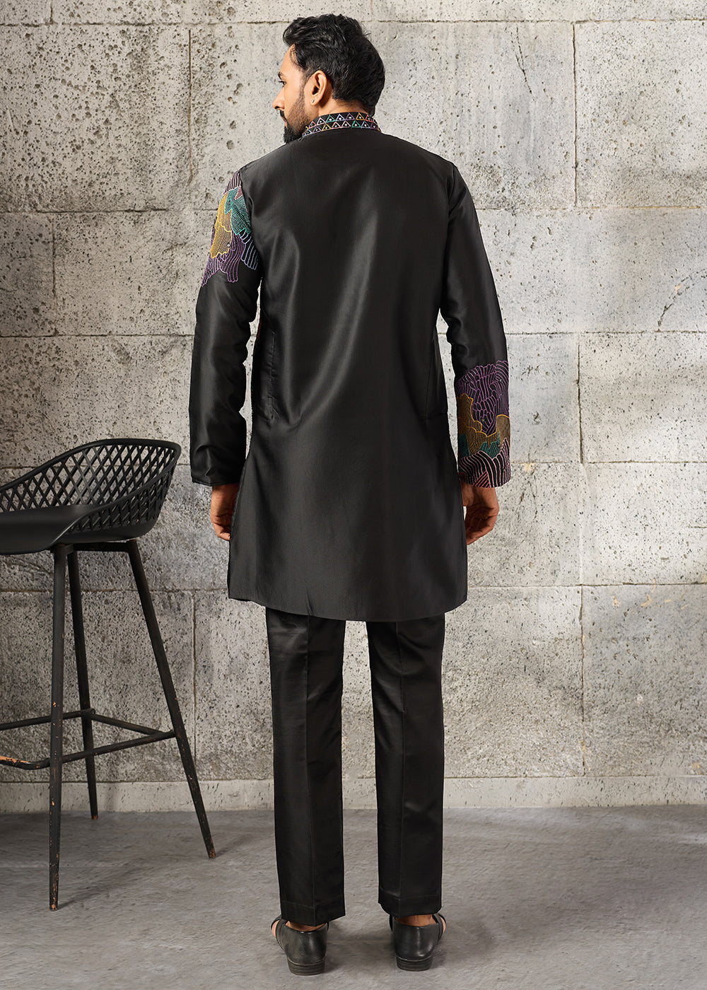 Grease Black Silk Festive Kurta Pajama Set with Intricate Sequin Detailing