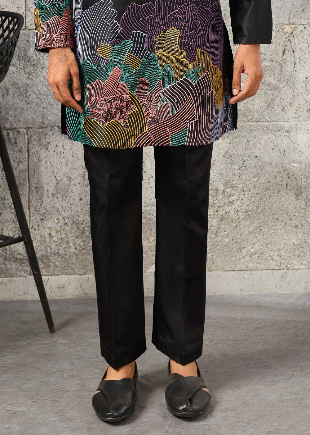 Grease Black Silk Festive Kurta Pajama Set with Intricate Sequin Detailing