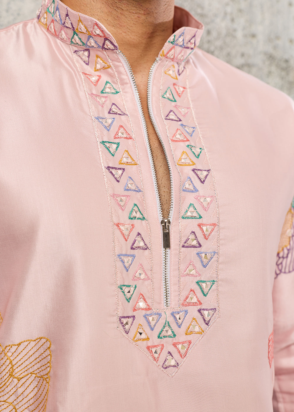 Peach Pink Silk Festive Kurta Pajama Set with Intricate Sequin Detailing