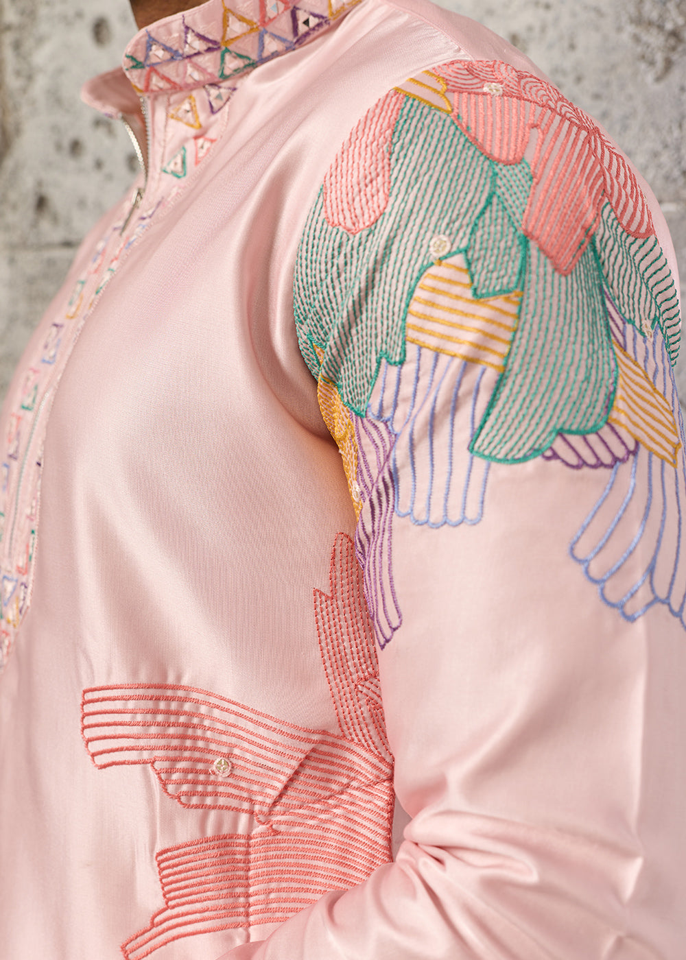 Peach Pink Silk Festive Kurta Pajama Set with Intricate Sequin Detailing