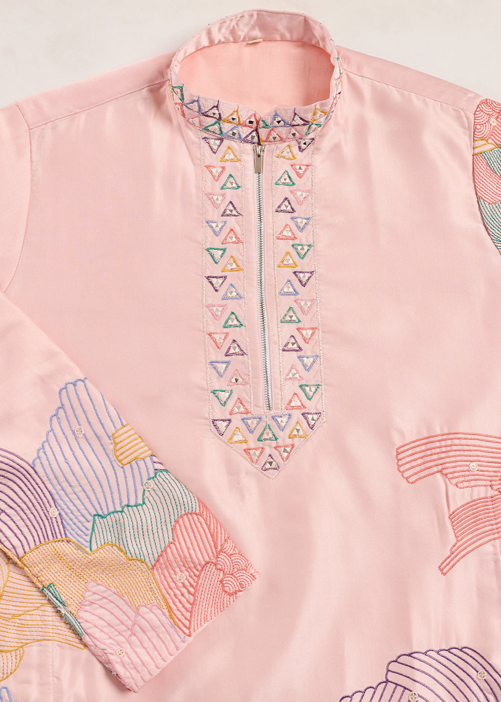 Peach Pink Silk Festive Kurta Pajama Set with Intricate Sequin Detailing