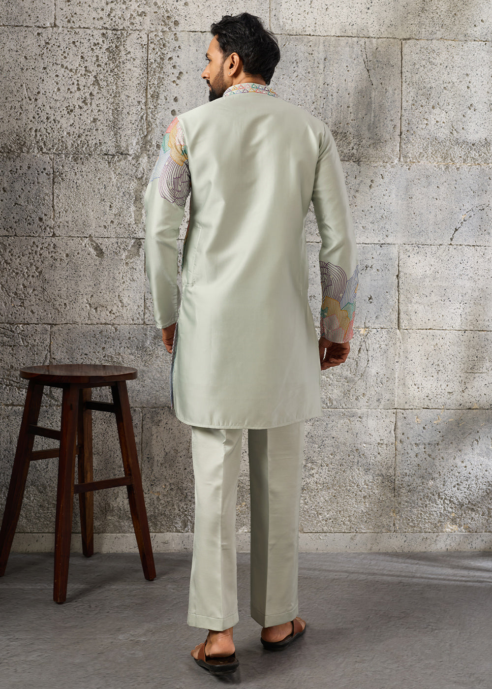 Tea Green Silk Festive Kurta Pajama Set with Intricate Sequin Detailing