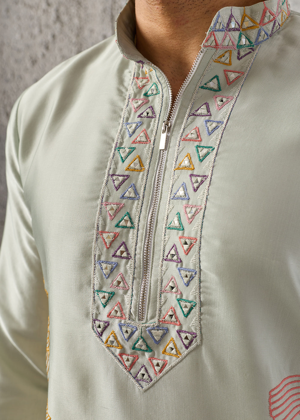 Tea Green Silk Festive Kurta Pajama Set with Intricate Sequin Detailing